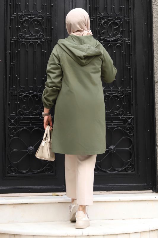 Pat Detaylı Fermuarlı Kot Kap TSD240225 Haki - 5