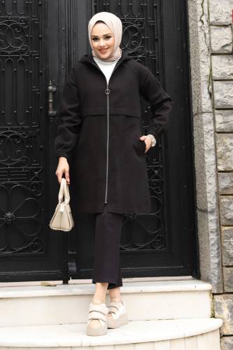 Pat Detaylı Fermuarlı Kot Kap TSD240225 Siyah 