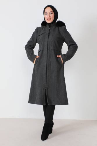 Pat Detaylı Kaşe Kaban TSD230812 Antrasit 