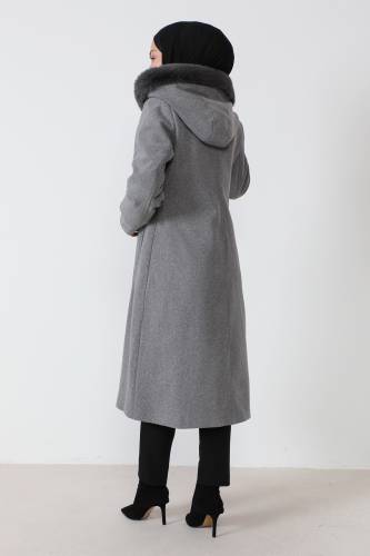 Pat Detaylı Kaşe Kaban TSD230812 Gri - 5