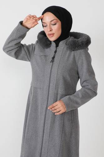 Pat Detaylı Kaşe Kaban TSD230812 Gri - 2