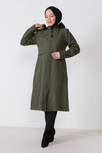 Pat Detaylı Kaşe Kaban TSD230812 Haki 