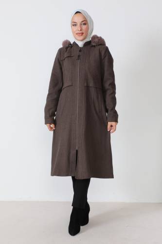 Pat Detaylı Kaşe Kaban TSD230812 Kahverengi 