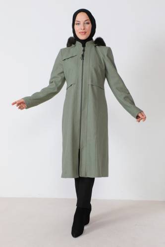 Pat Detaylı Kaşe Kaban TSD230812 Mint Yeşili 