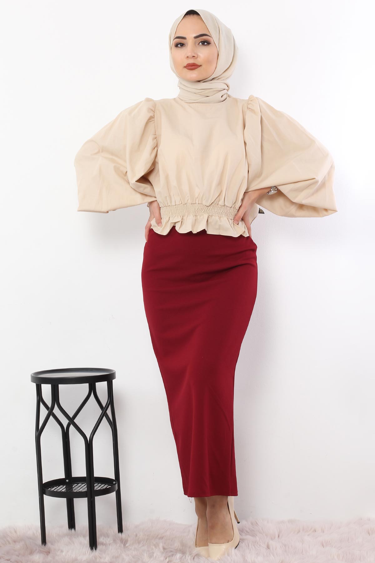 Tesettür Dünyası - Pencil Skirt TSD0291 Claret Red