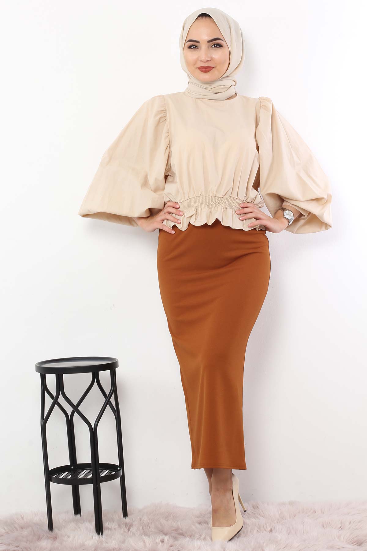 Tesettür Dünyası - Pencil Skirt TSD0291 Tan