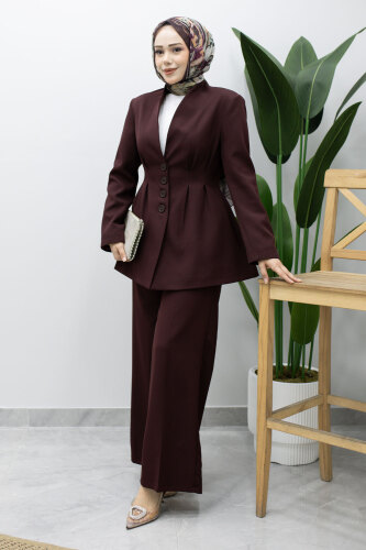 Pensli Belden Oturtmalı Blazer Takım TSD260227 Mürdüm 