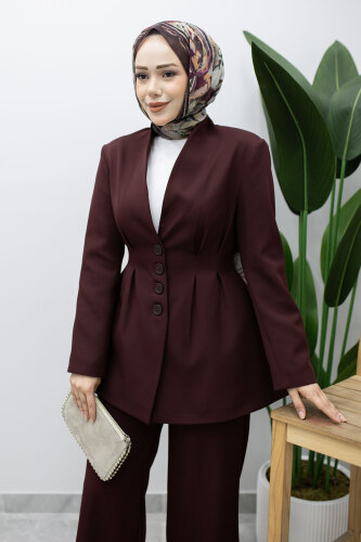 Pensli Belden Oturtmalı Blazer Takım TSD260227 Mürdüm - TESETTÜR DÜNYASI (1)