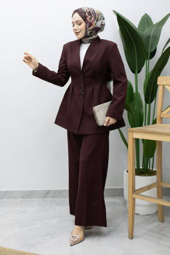 Pensli Belden Oturtmalı Blazer Takım TSD260227 Mürdüm - 5