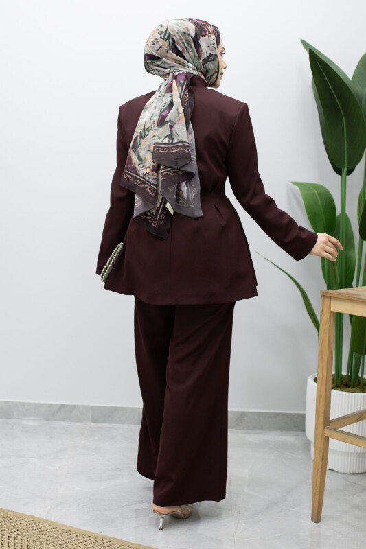 Pensli Belden Oturtmalı Blazer Takım TSD260227 Mürdüm - 6