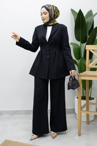 Pensli Belden Oturtmalı Blazer Takım TSD260227 Siyah 
