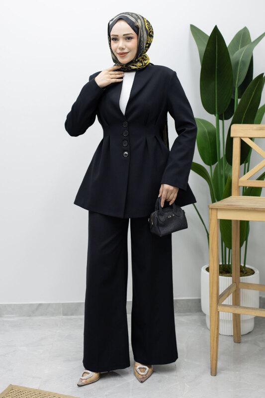Pensli Belden Oturtmalı Blazer Takım TSD260227 Siyah - 5