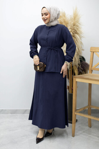 Piliseli Bağlamalı Etekli Takım TSD260173 Lacivert 