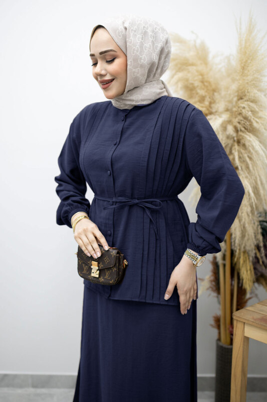 Piliseli Bağlamalı Etekli Takım TSD260173 Lacivert - 2