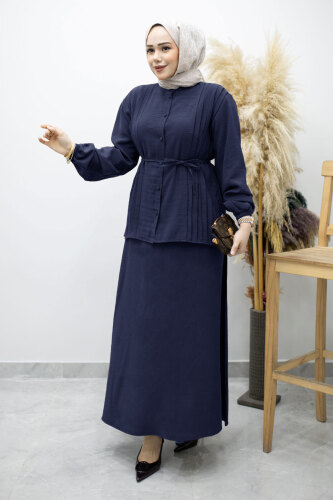 Piliseli Bağlamalı Etekli Takım TSD260173 Lacivert - 3