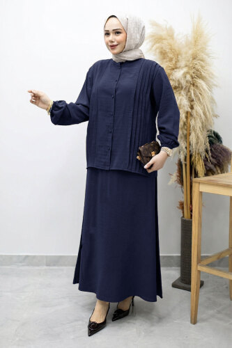 Piliseli Bağlamalı Etekli Takım TSD260173 Lacivert - 5