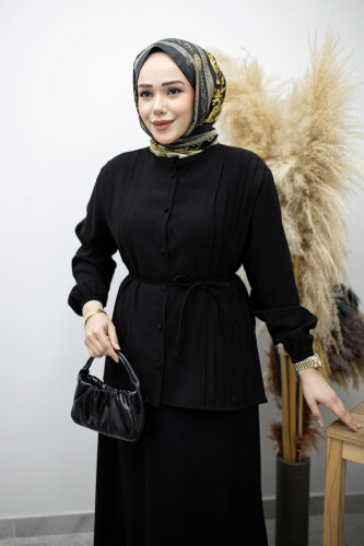 Piliseli Bağlamalı Etekli Takım TSD260173 Siyah - 2