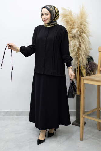 Piliseli Bağlamalı Etekli Takım TSD260173 Siyah - 3