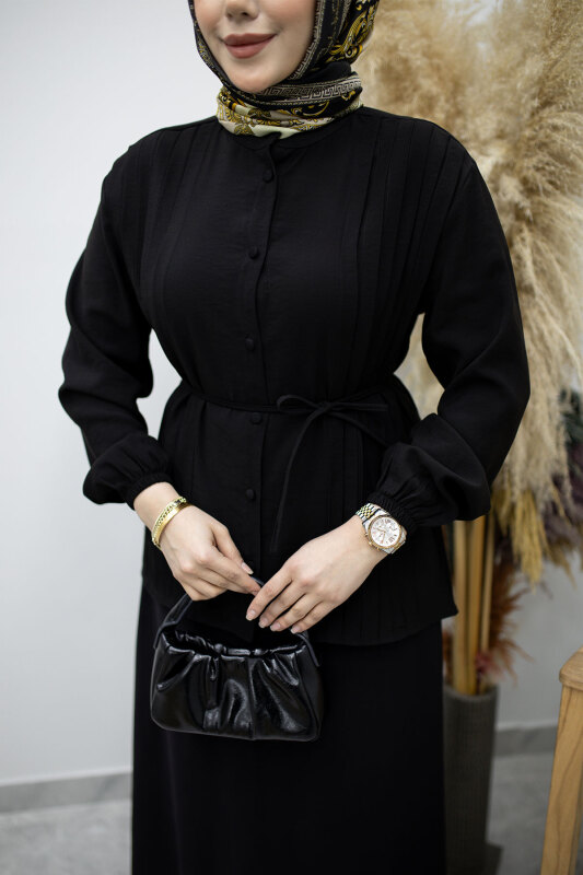 Piliseli Bağlamalı Etekli Takım TSD260173 Siyah - 4