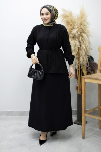 Piliseli Bağlamalı Etekli Takım TSD260173 Siyah - 5