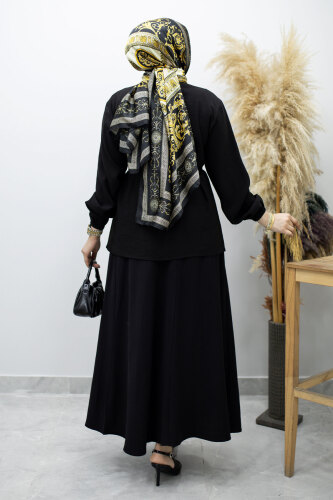 Piliseli Bağlamalı Etekli Takım TSD260173 Siyah - 6