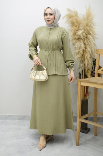 Piliseli Bağlamalı Etekli Takım TSD260173 Yeşil 