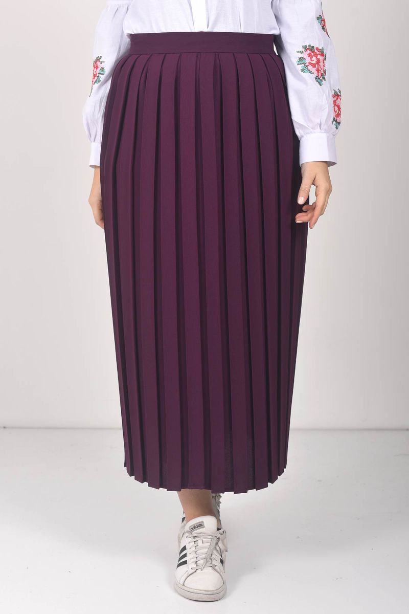 Tesettür Dünyası - Pleated Hijab Skirt TSD0068 Plum
