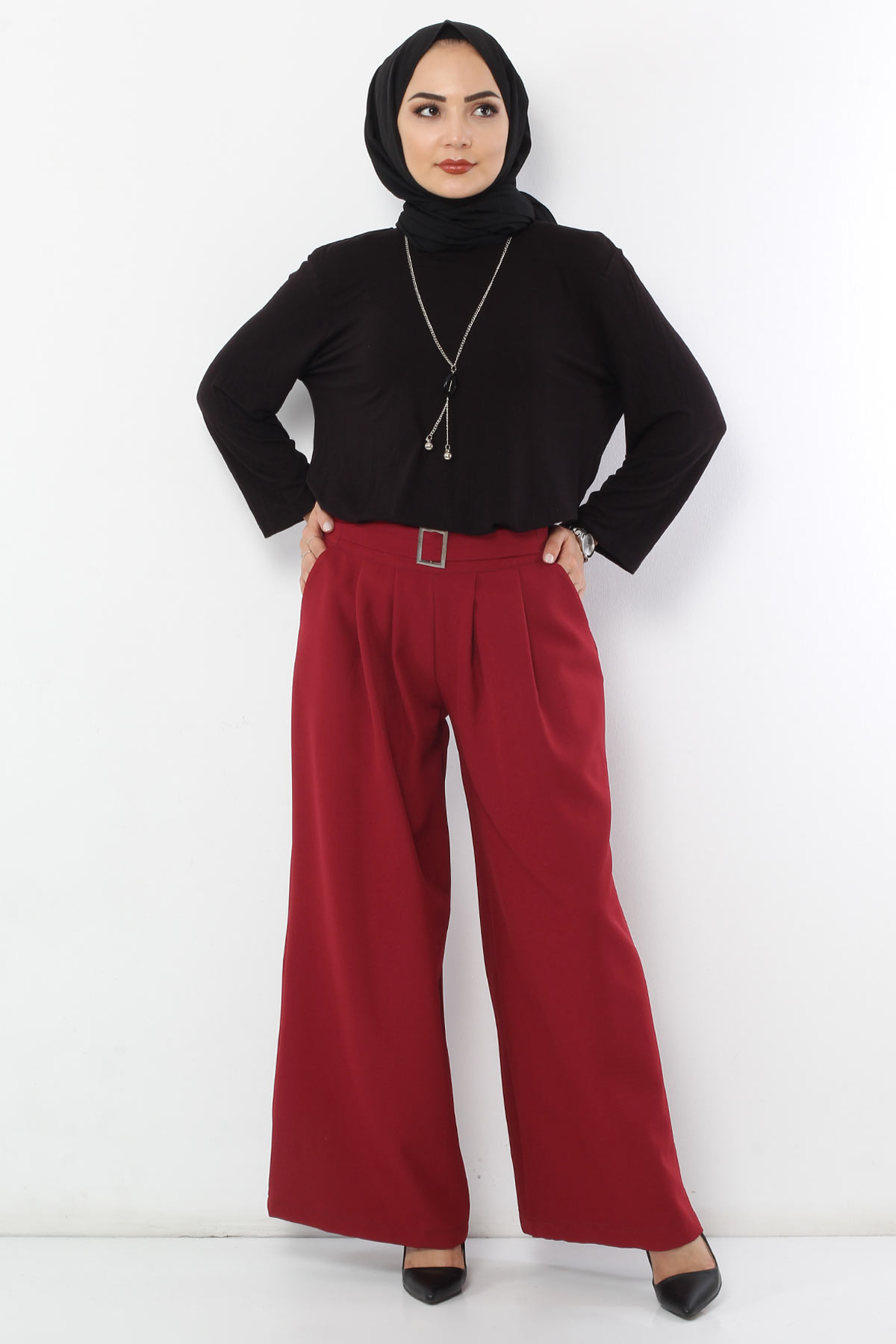 Tesettür Dünyası - Pleated Skirt Trousers TSD2789 Claret Red
