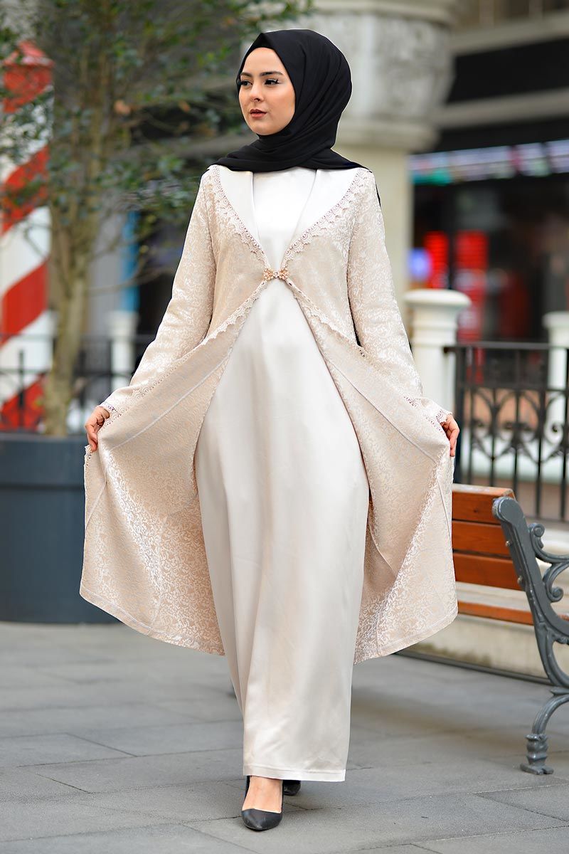 Plus Size Hijab Evening Dress TSD2249 Ecru