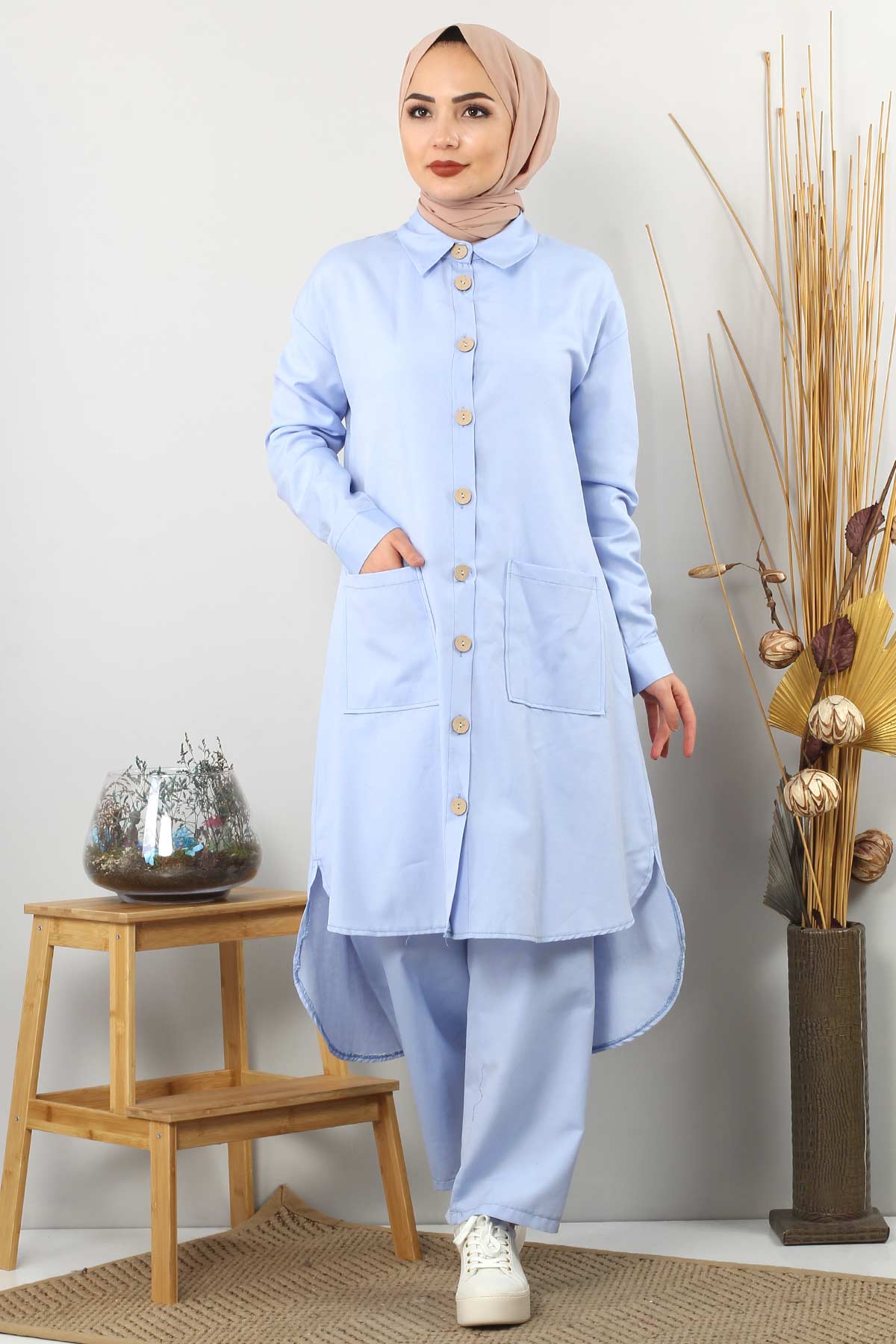 Tesettür Dünyası - Pocketed Double Hijab Suit TSD0082 Baby Blue
