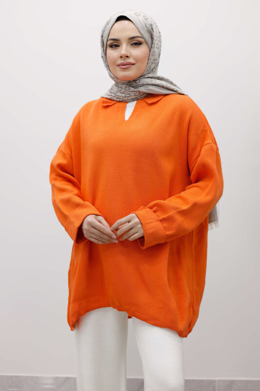 Polo Yaka Triko Tunik TSD260116 Turuncu - TESETTÜR DÜNYASI (1)