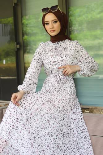 Puantiye Desenli Şifon Elbise TSD220536 Mürdüm - 3