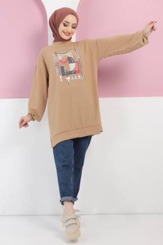 Pul Detaylı Tunik TSD220420 Camel - Tesettür Dünyası (1)