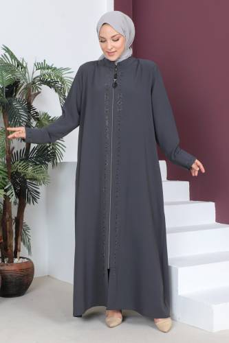Pul İşlemeli Tesettür Ferace TSD230330 Antrasit 