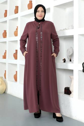 Pul İşlemeli Tesettür Ferace TSD230330 Gül Kurusu 