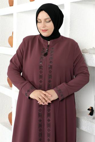 Pul İşlemeli Tesettür Ferace TSD230330 Gül Kurusu - Tesettür Dünyası (1)