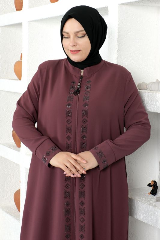 Pul İşlemeli Tesettür Ferace TSD230330 Gül Kurusu - Tesettür Dünyası (1)