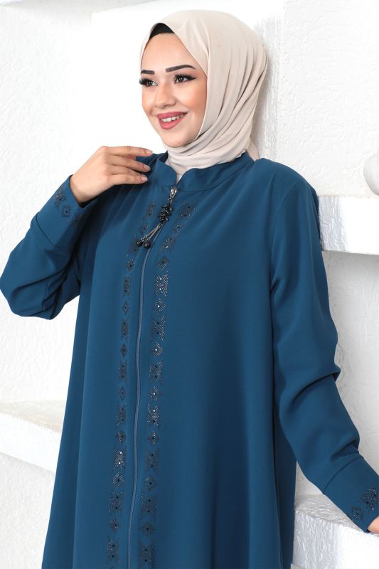 Pul İşlemeli Tesettür Ferace TSD230330 İndigo - Tesettür Dünyası (1)