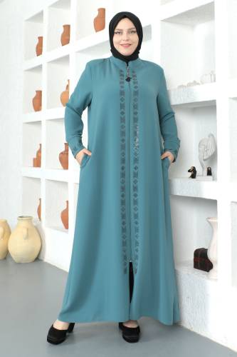Pul İşlemeli Tesettür Ferace TSD230330 Mint Yeşili 