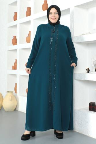 Pul İşlemeli Tesettür Ferace TSD230330 Petrol 