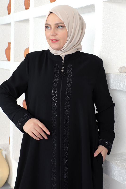 Pul İşlemeli Tesettür Ferace TSD230330 Siyah - Tesettür Dünyası (1)