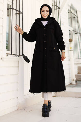 Püsküllü Uzun Kot Kap TSD240821 Siyah - Tesettür Dünyası