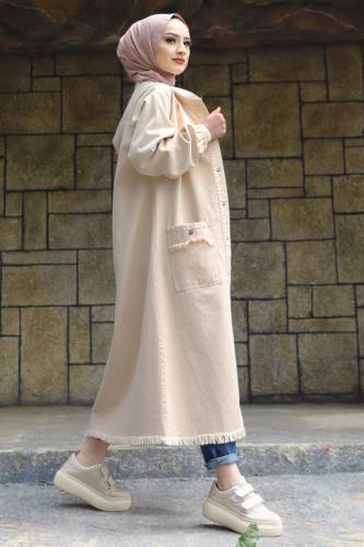 Püsküllü Uzun Kot Kap TSD5527 Krem - Tesettür Dünyası