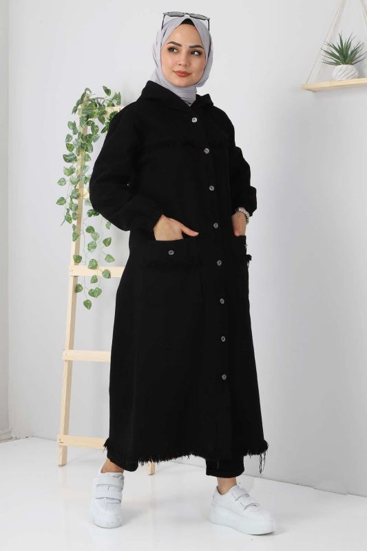 Püsküllü Uzun Kot Kap TSD5527 Siyah - Tesettür Dünyası (1)