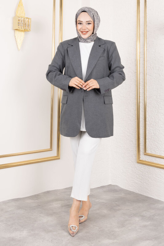 Regular Blazer Ceket TSD250179 Füme - 4
