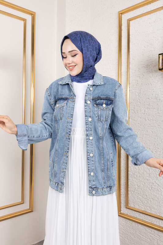 Relaxed Kot Ceket TSD250187 Açık Mavi - Tesettür Dünyası (1)