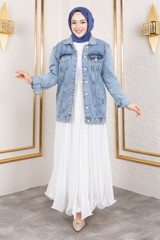 Relaxed Kot Ceket TSD250187 Açık Mavi - Tesettür Dünyası