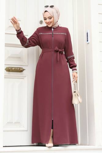 Ribanalı Tesettür Ferace TSD230328 Gül Kurusu 