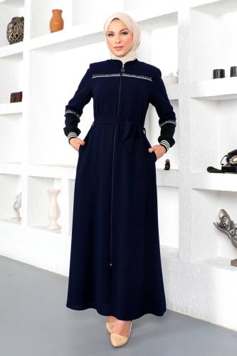 Ribanalı Tesettür Ferace TSD230328 - Lacivert 
