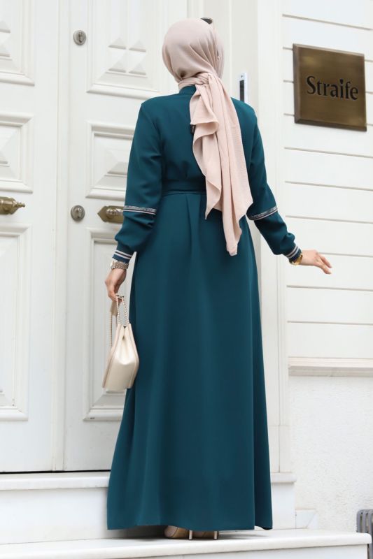 Ribanalı Tesettür Ferace TSD230328 Petrol - 5